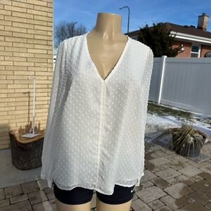 J.Crew Factory V-neck clip-dot blouse in ivory size M